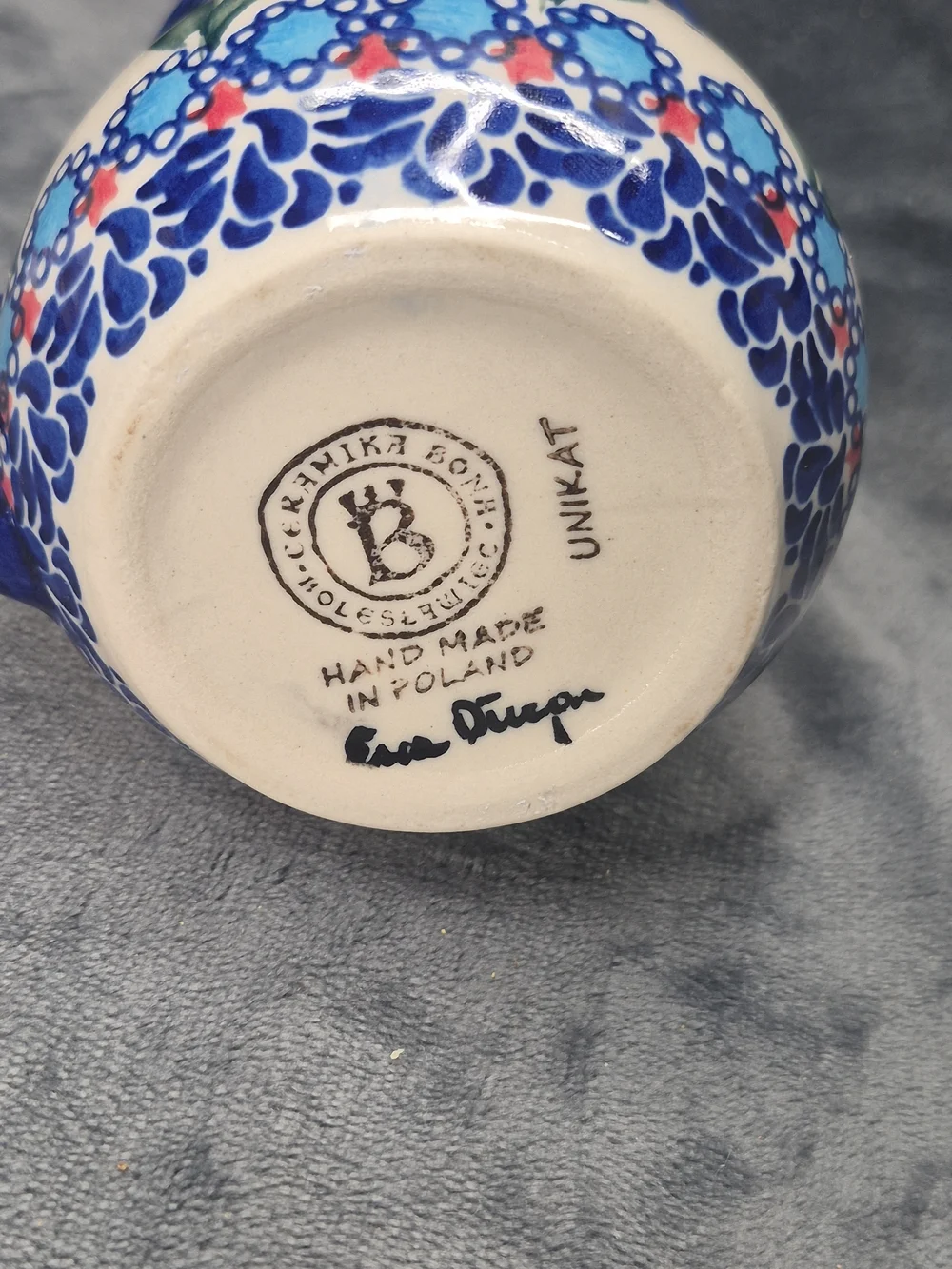Polished Pottery 11oz Bubble Mug Blue Tulips Garden Unikat Hand Made Portland